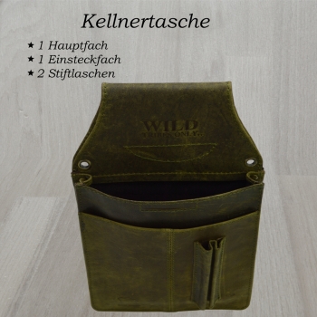 Preview: flevado Wild Leder Kellner Tasche in Grün robuste und beständige Verarbeitung